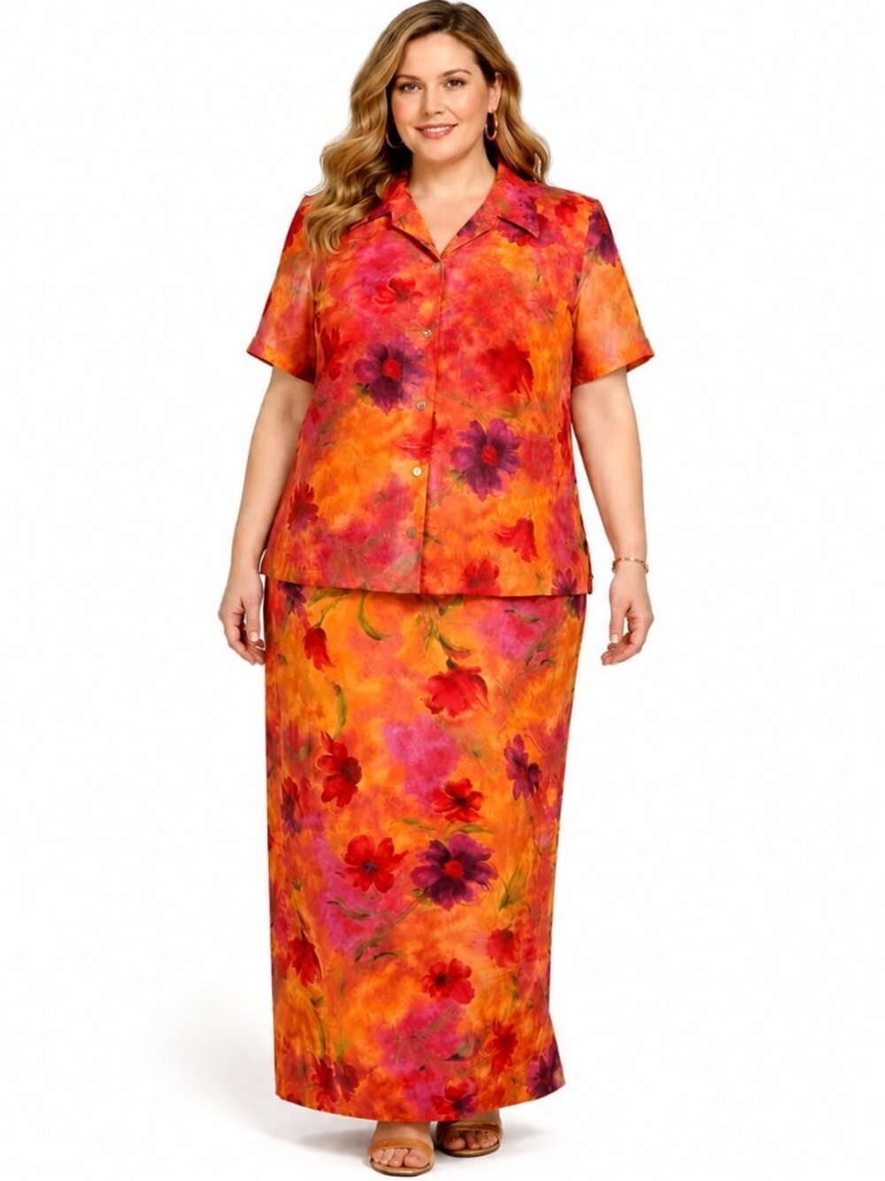 Y2K Lady Dorby Plus Size 24W Watercolor Floral Two-Piece Skirt Set
